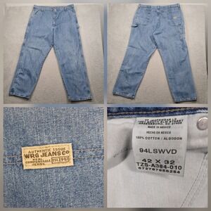 WRG Jeans Co Workwear Jeans Men's 42x32 Blue Denim Carpenter Work Pants
